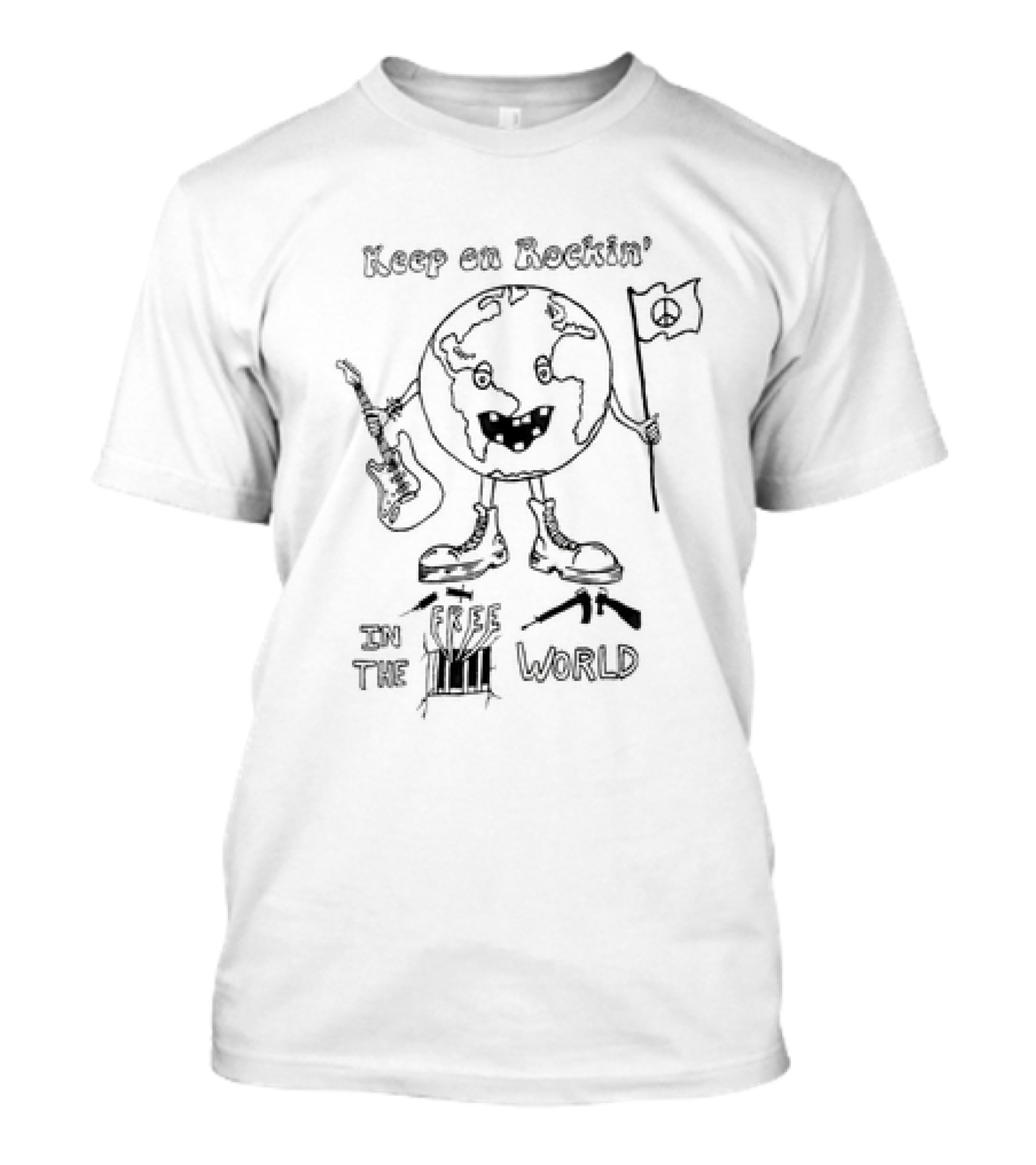 Keep On Rockin' In The Free World Peace Flag And Guitar Earth Drawing T-Shirt