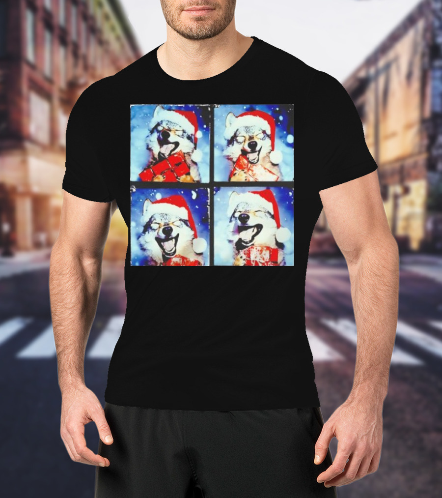 Festive Wolf Santa Hat Selfie Christmas T-Shirt