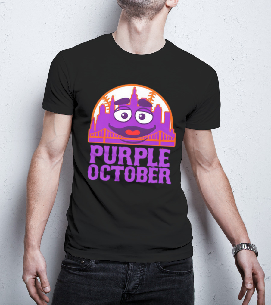 Grimace Purple October New York Mets MLB Skyline Baseball T-Shirt