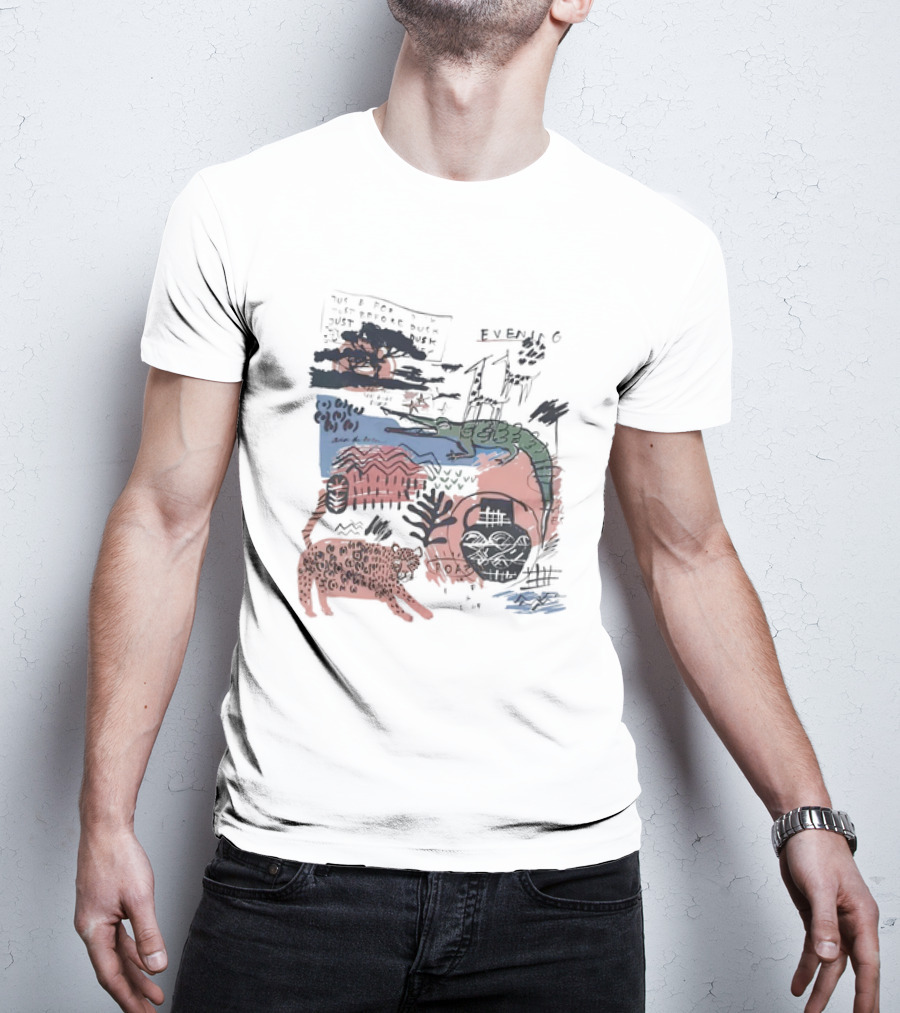 Evening Jungle Dusk Crocodile Leopard Scribble T-Shirt