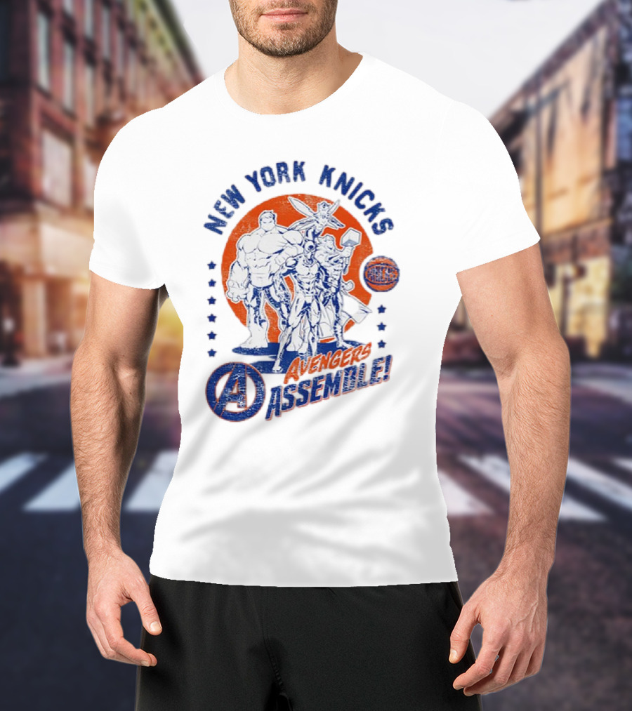 New York Knicks Avengers Assemble NBA Marvel Collaboration T-Shirt