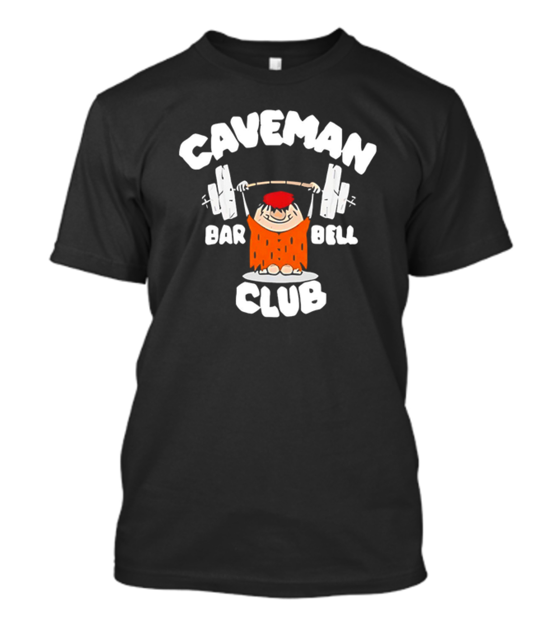 Caveman Club Bar Bell Weightlifting Cartoon T-Shirt