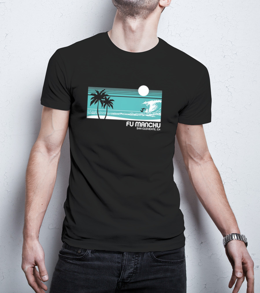 FU Manchu San Clemente CA Surfing Palm Trees Moon Wave T-Shirt
