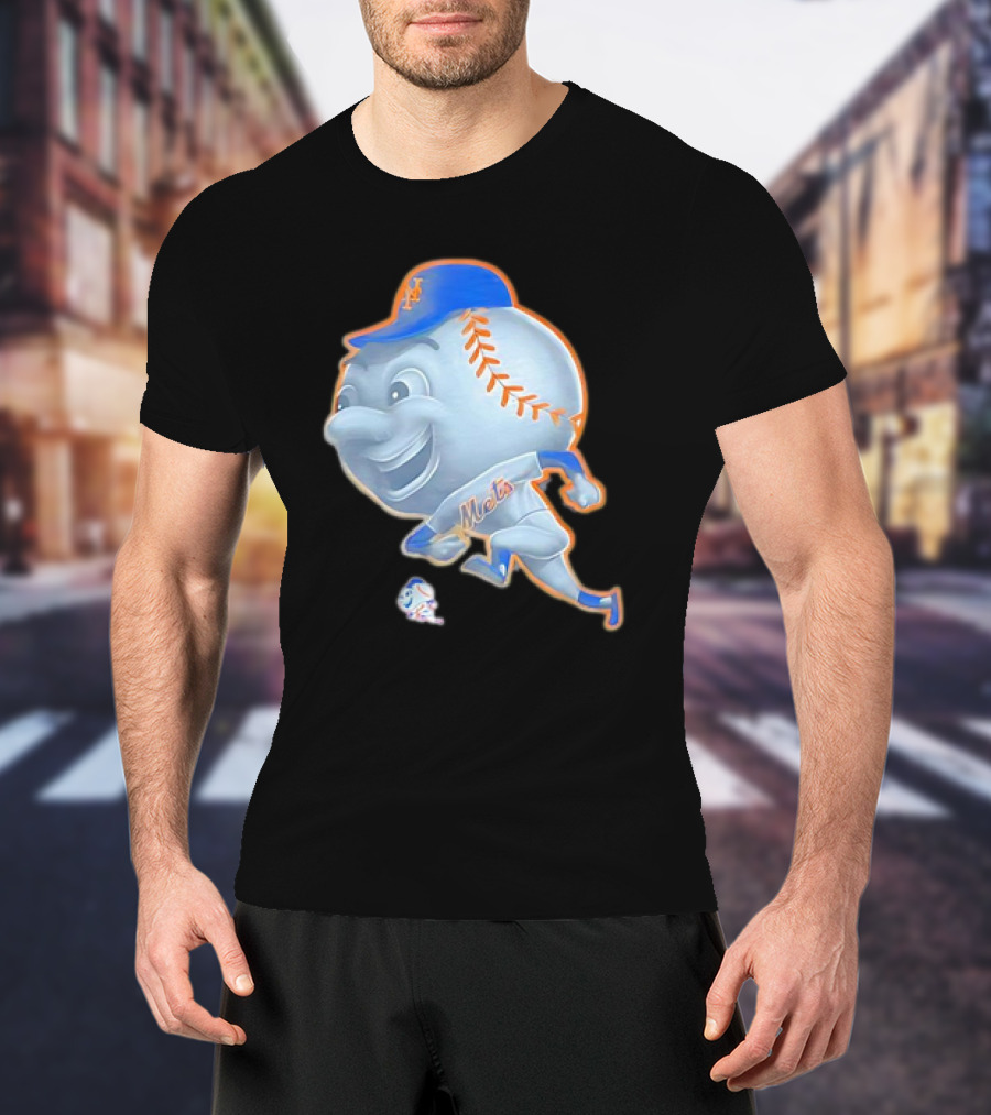 New York Mets Mr. Met Mascot In Baseball Cap And Uniform T-Shirt
