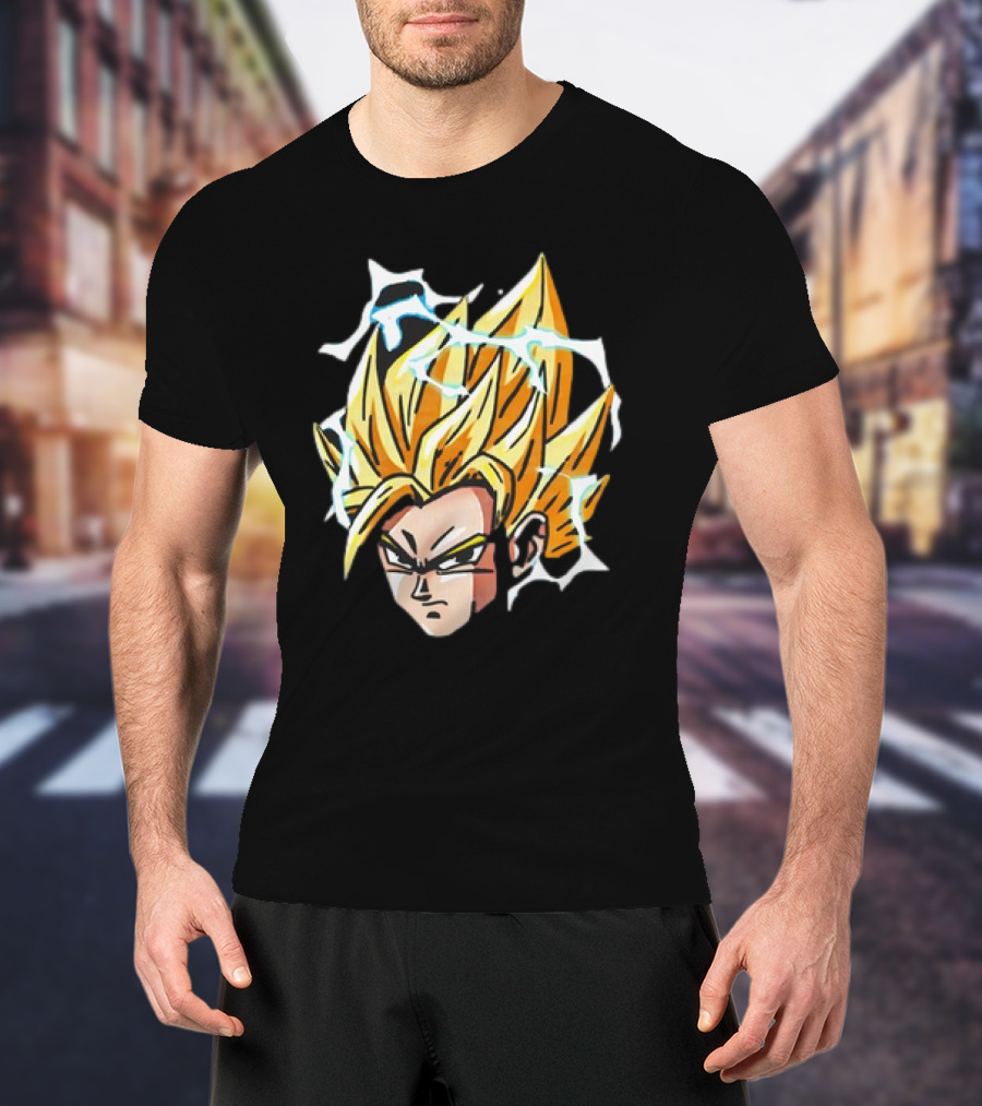 Son Goku Super Saiyan Dragon Ball Z Lightning Aura Face T-Shirt