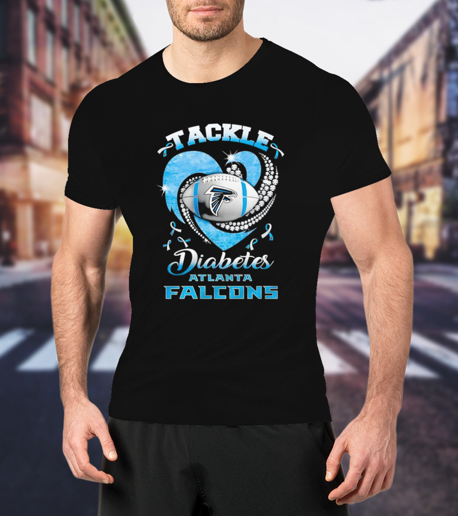 Tackle Diabetes Atlanta Falcons Heart Football Blue Awareness T-Shirt