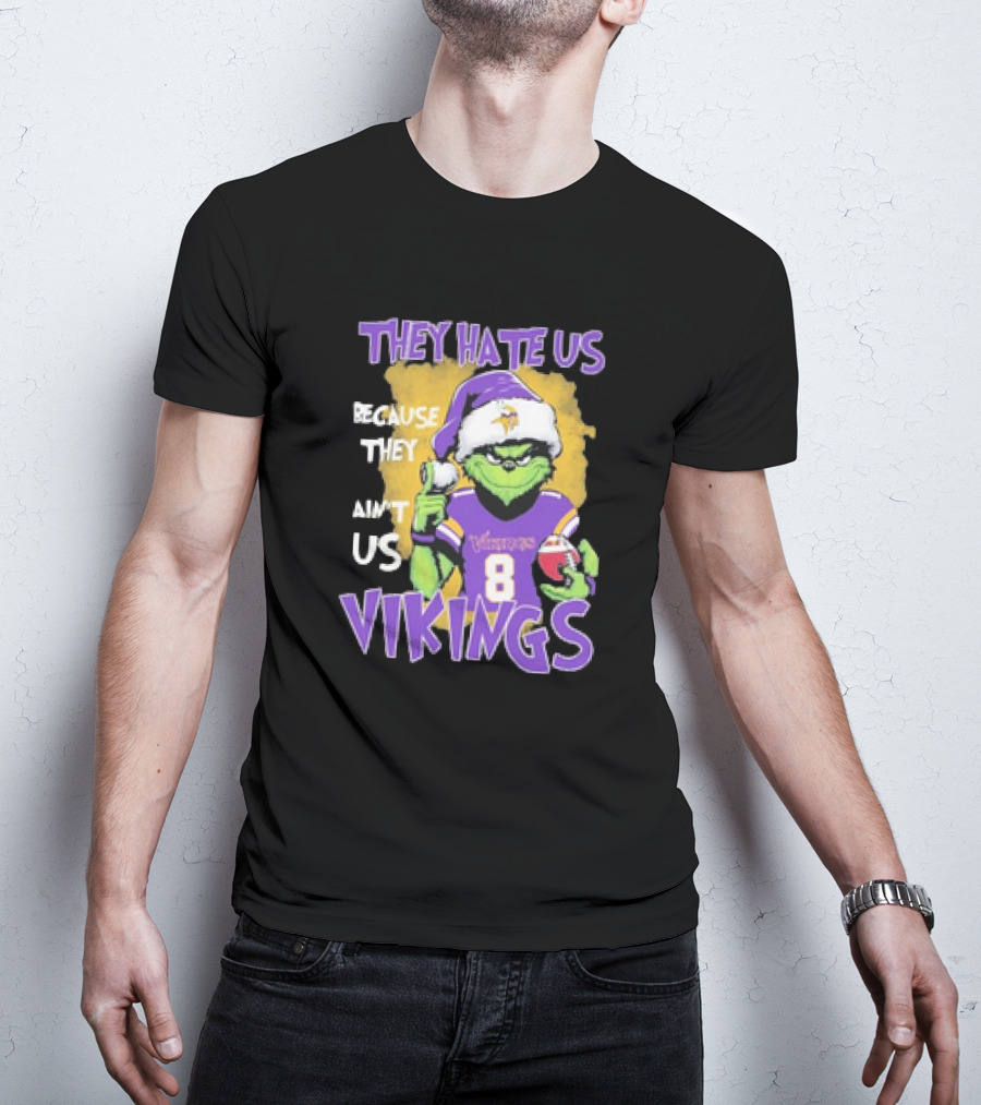 They Hate Us Because They Ain’t Us Grinch Vikings Christmas Purple Santa Football T-Shirt