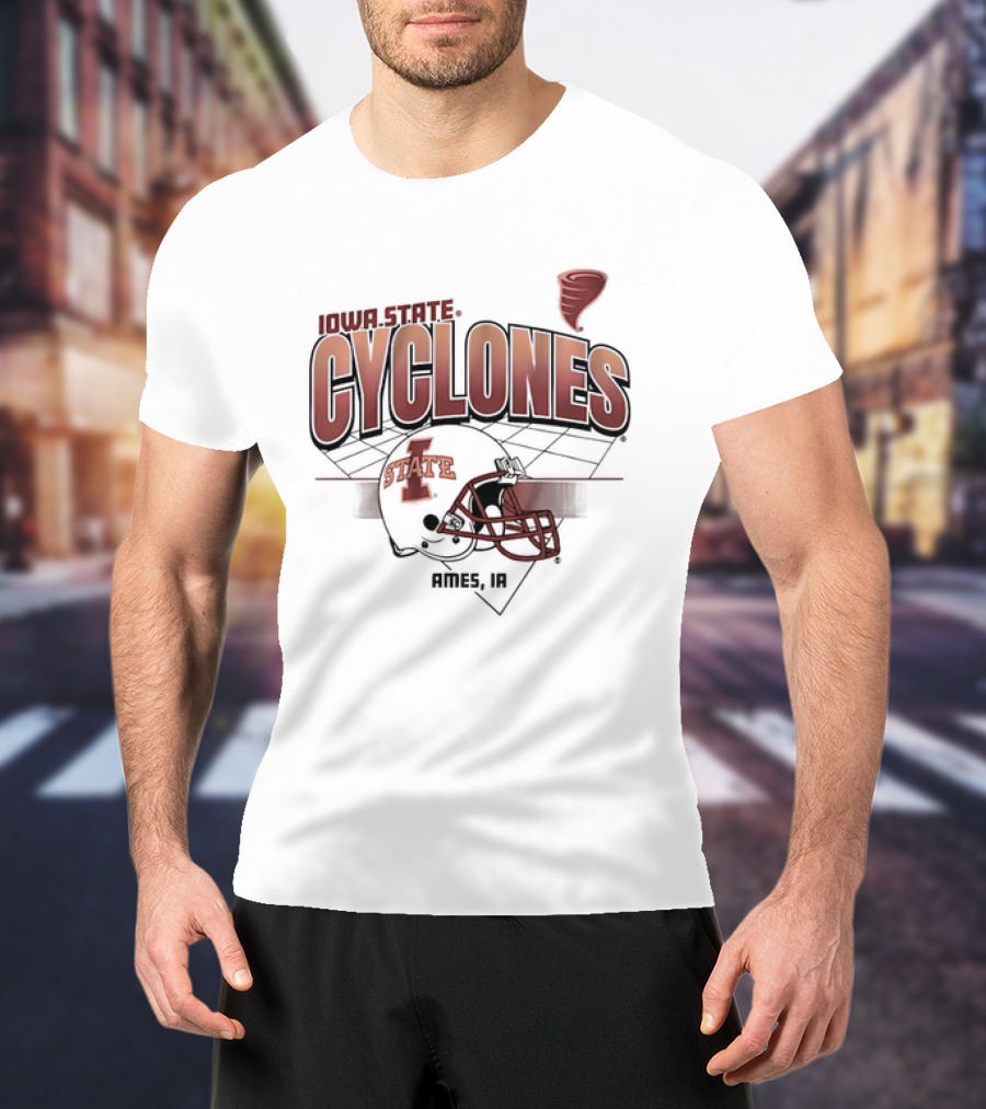 Iowa State Cyclones Ames Helmet Grid Tornado Vintage T-Shirt