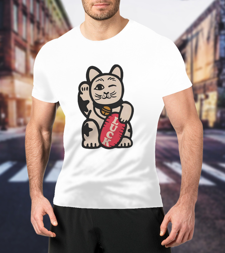 Maneki Lucky Cat Winking With Luck Sign T-Shirt