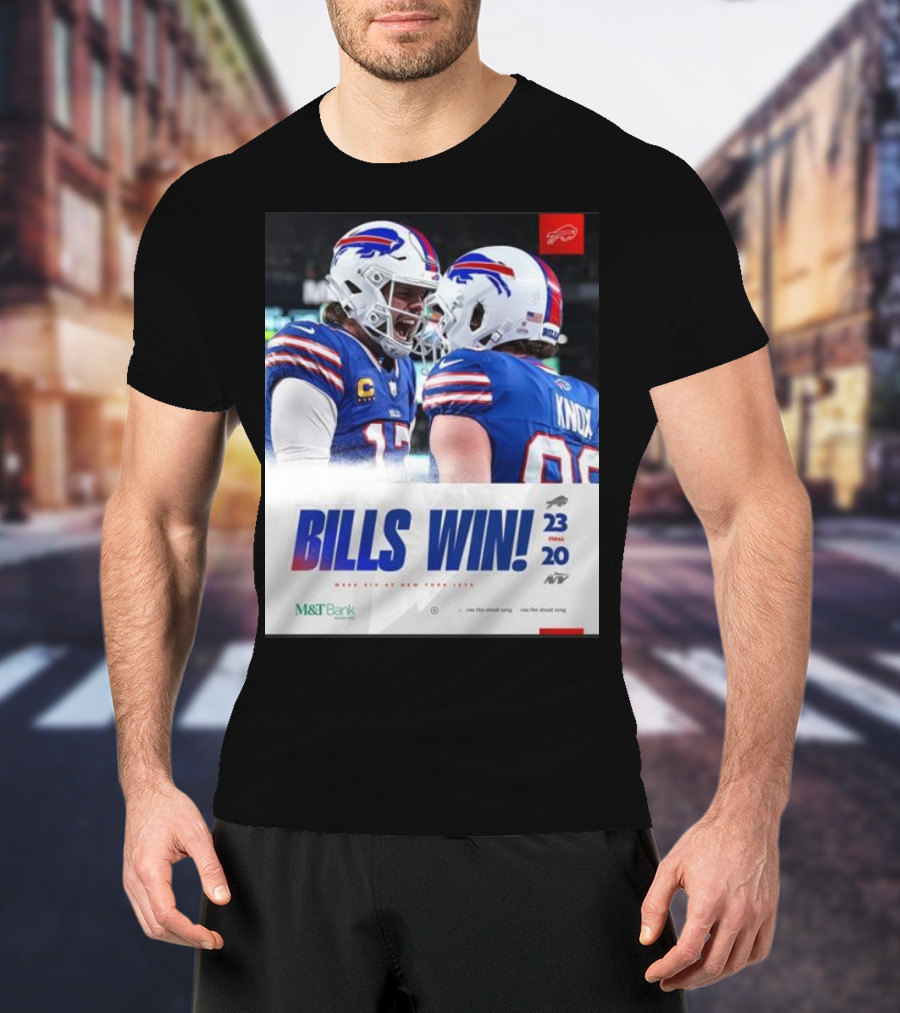 Bills Win 23-20 New York Jets NFL Victory Knox M&T Bank T-Shirt