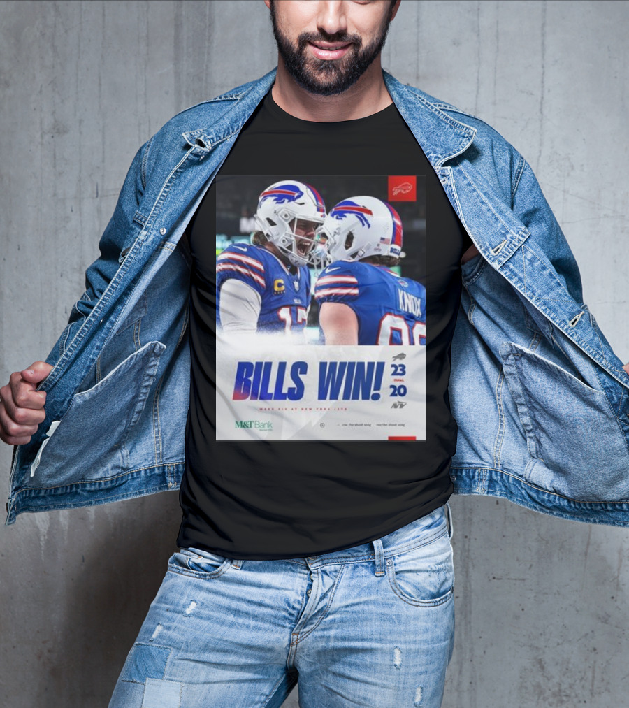 Bills Win 23-20 New York Jets NFL Victory Knox M&T Bank T-Shirt