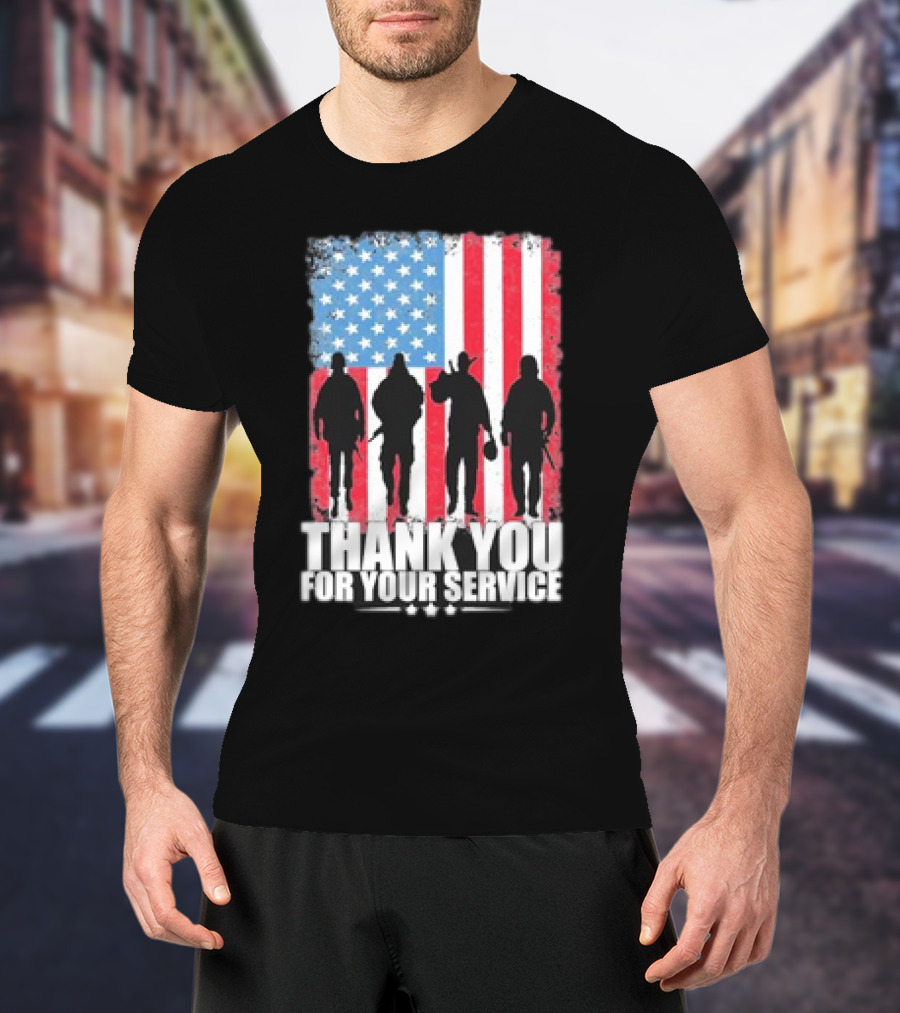 Thank You For Your Service American Flag Soldier Silhouettes Veteran Day T-Shirt