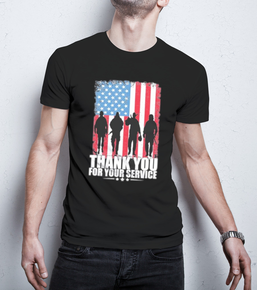 Thank You For Your Service American Flag Soldier Silhouettes Veteran Day T-Shirt