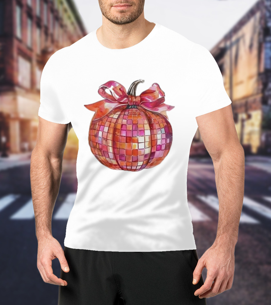 Retro Coquette Mosaic Bow Pumpkin T-Shirt