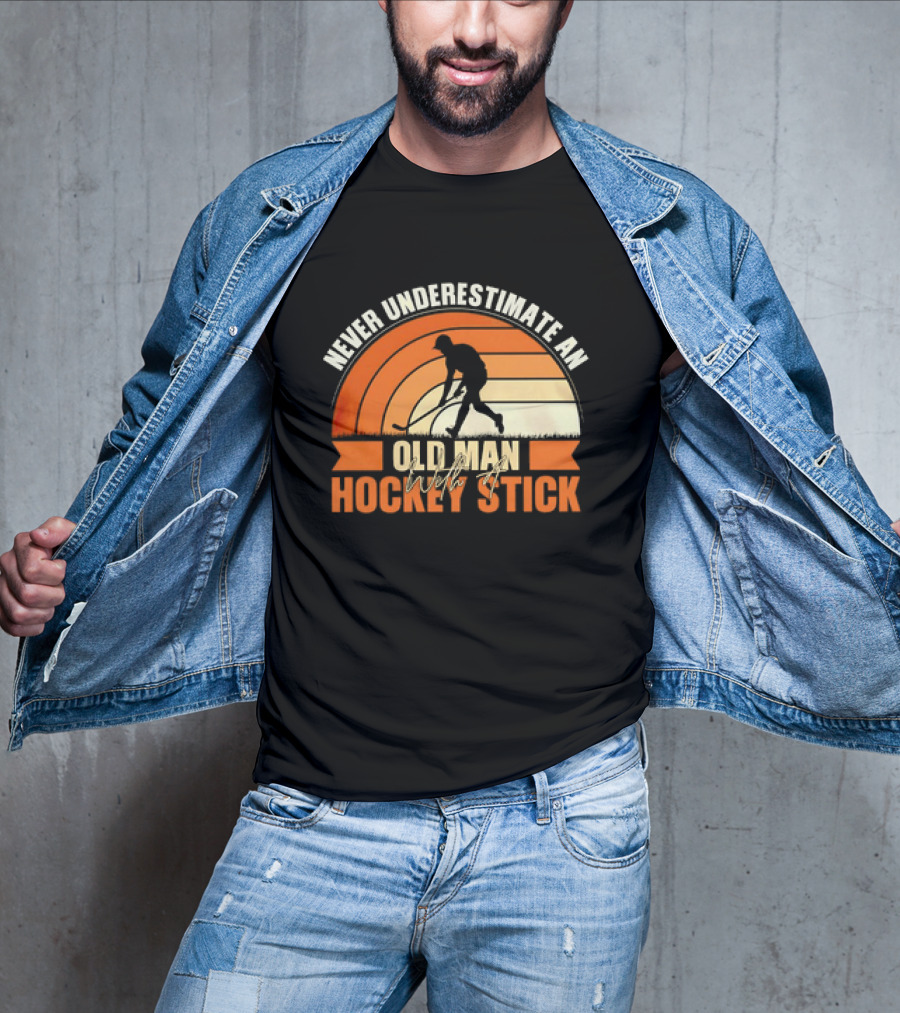 Never Underestimate An Old Man With A Hockey Stick Vintage T-Shirt