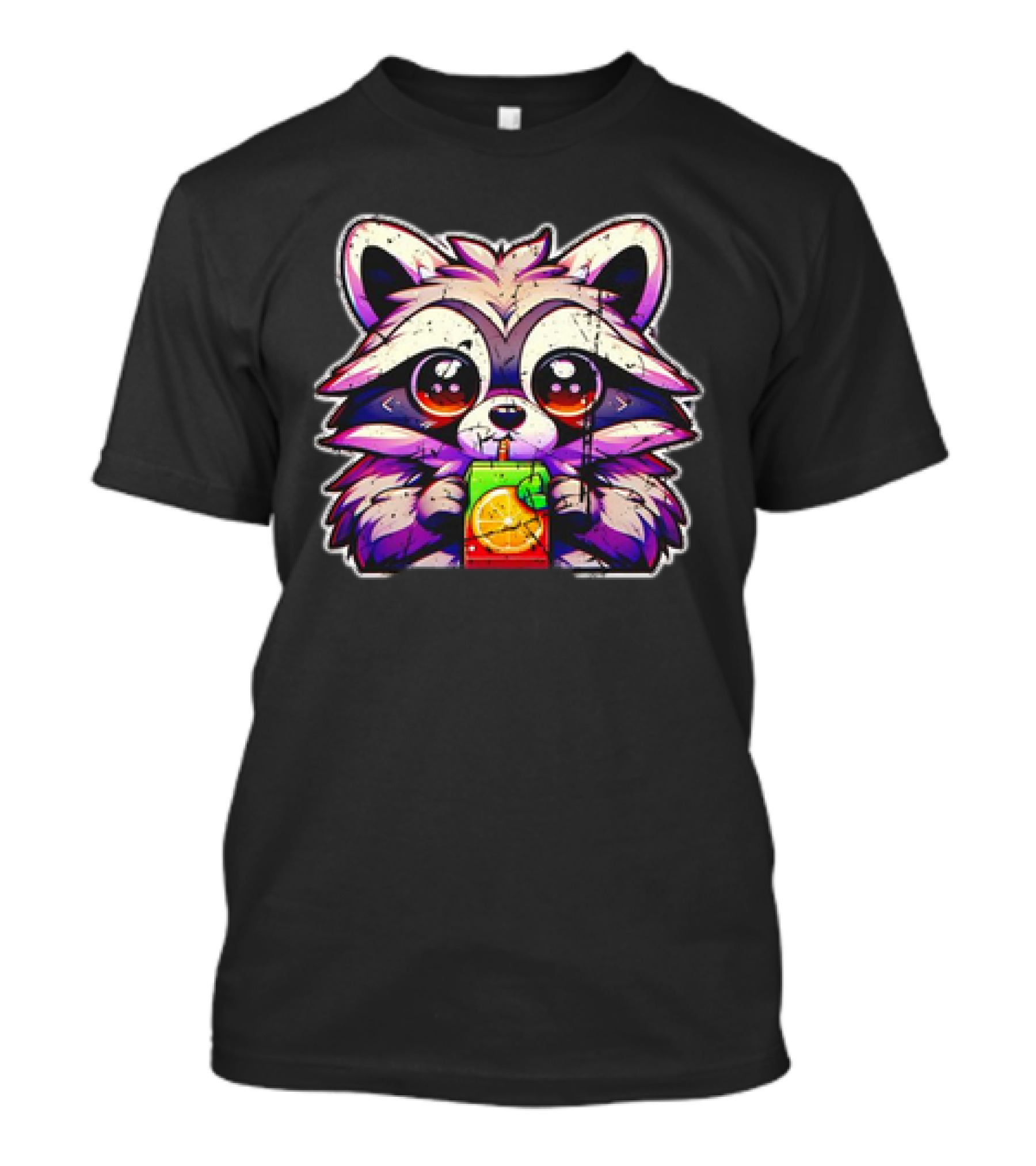 Raccoon Sipping A Juice Box Vintage Retro Style Cute Drinking Cartoon T-Shirt