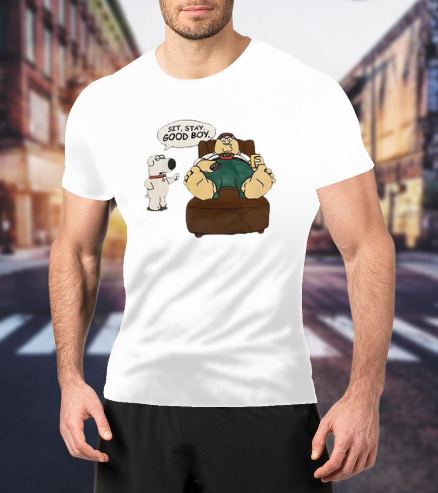 Family Guy Sit Stay Good Boy Brian And Peter Couch Scene T-Shirt