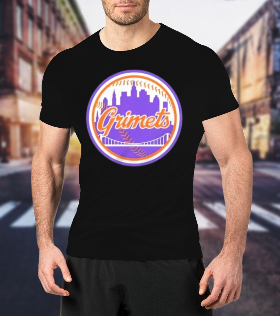 Grimets Ny Mets Skyline Purple Baseball Circle T-Shirt