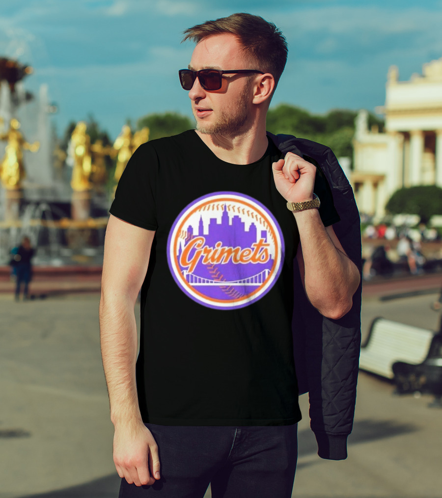 Grimets Ny Mets Skyline Purple Baseball Circle T-Shirt