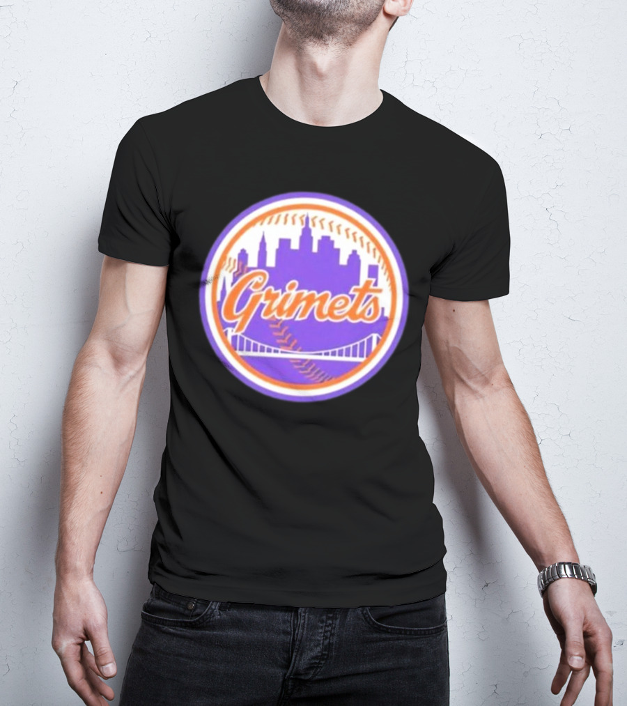 Grimets Ny Mets Skyline Purple Baseball Circle T-Shirt