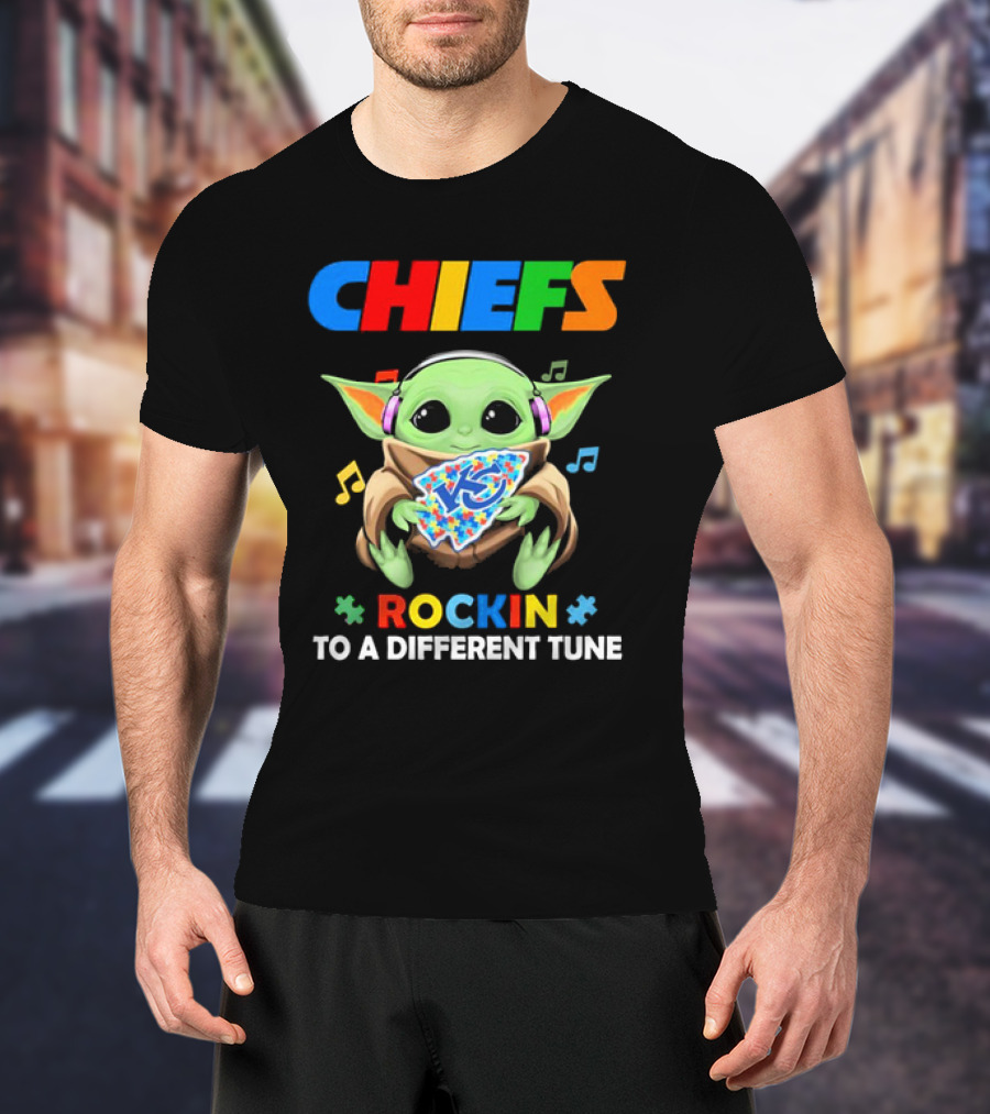 Kansas City Chiefs Baby Yoda Rockin Autism Tune T-Shirt