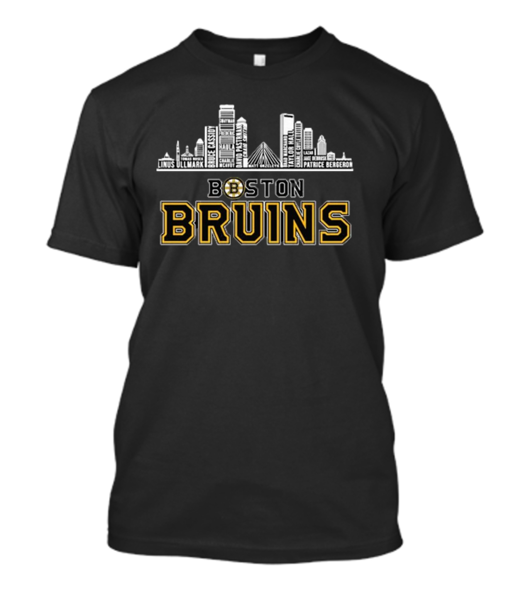 Boston Bruins Patrice Bergeron Taylor Hall Linus Ullmark Skyline T-Shirt