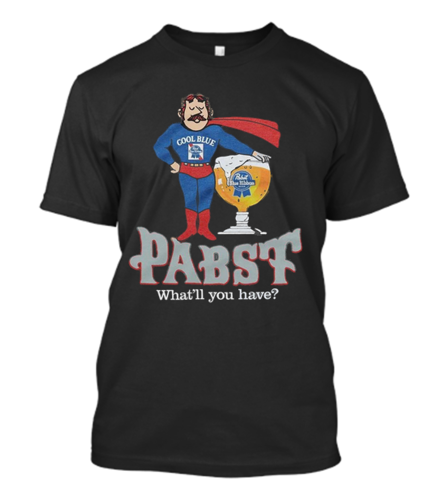 Cool Blue Pabst Superhero With Beer What’ll You Have T-Shirt