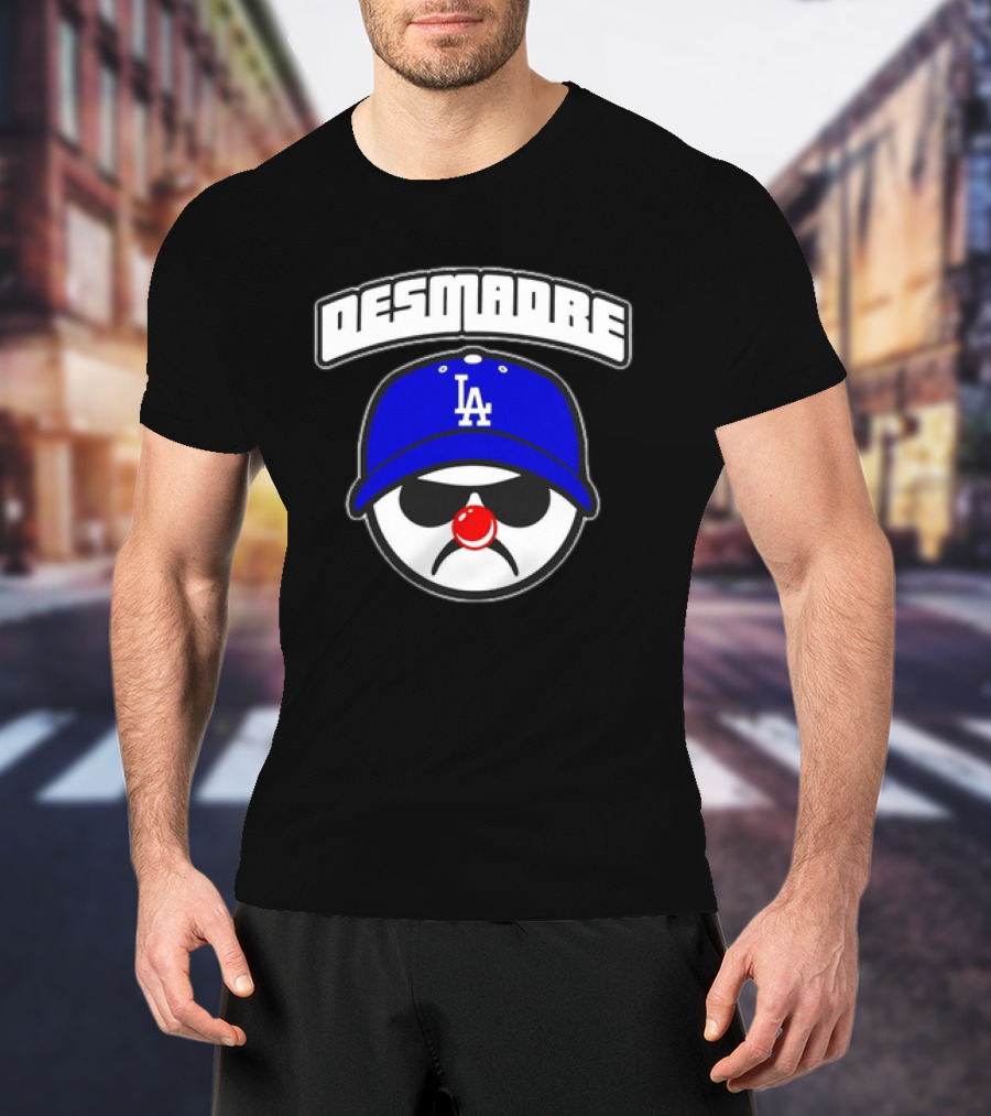 Desmadre LA Dodgers Blue Hat Clown Nose Face T-Shirt