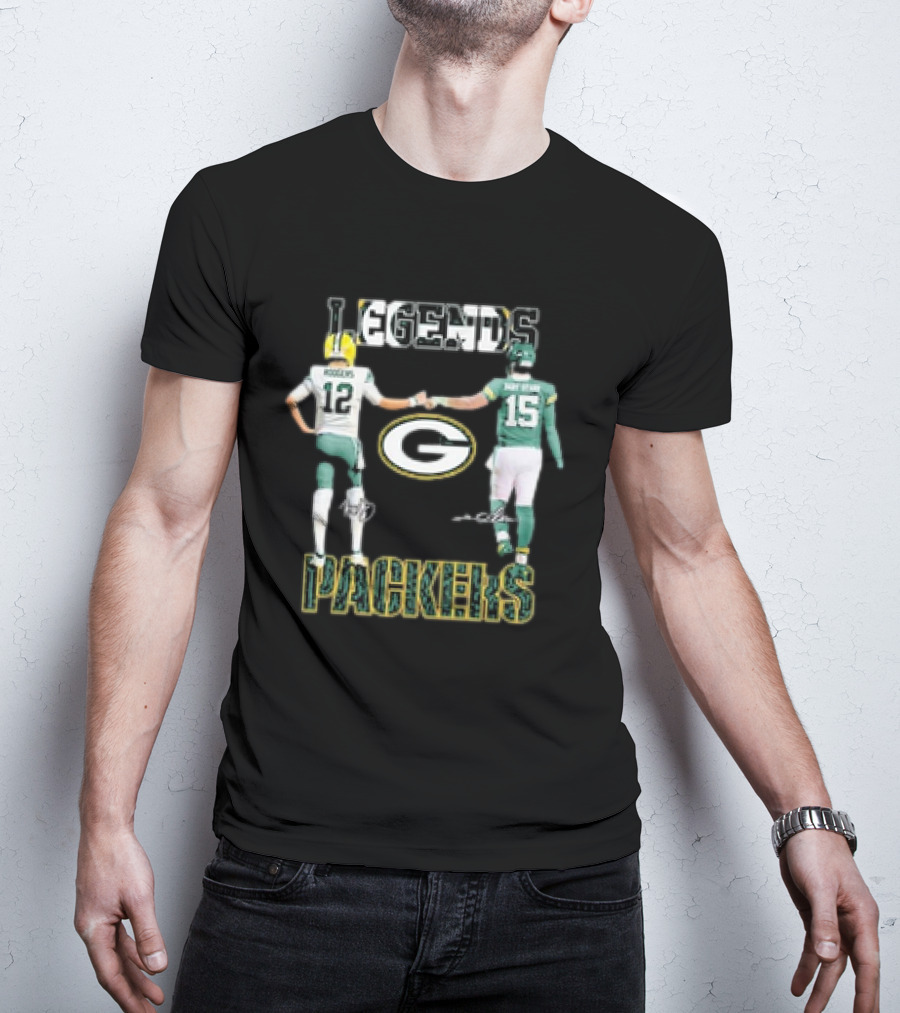 Legends Green Bay Packers Aaron Rodgers Bart Starr Signature T-Shirt