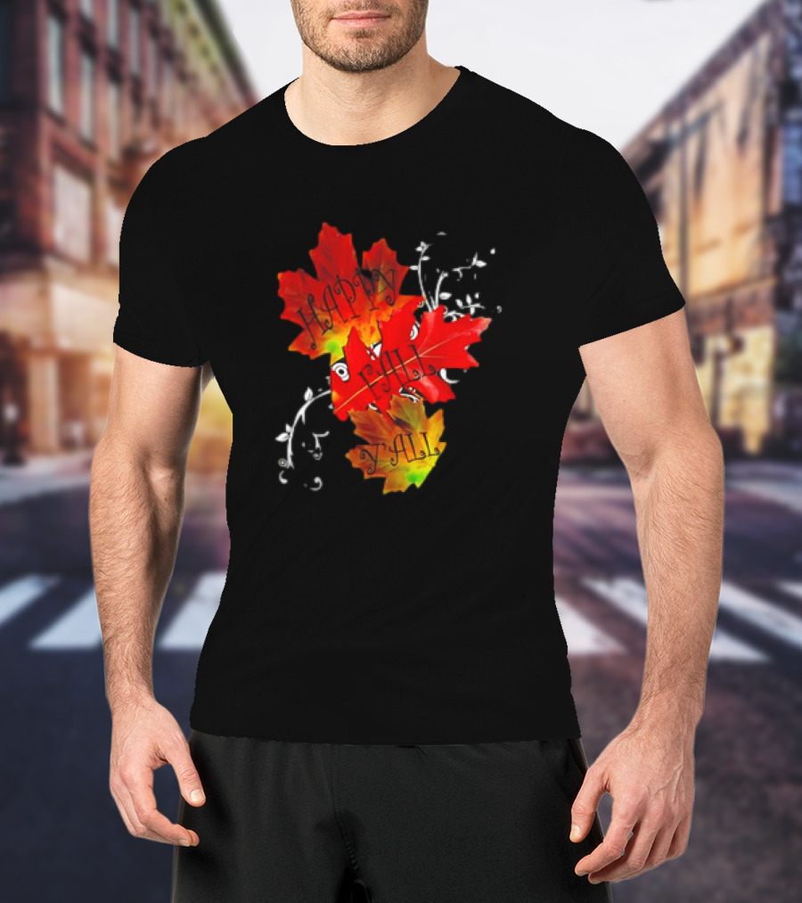 Happy Fall Y’all Red Leaves And Swirls T-Shirt
