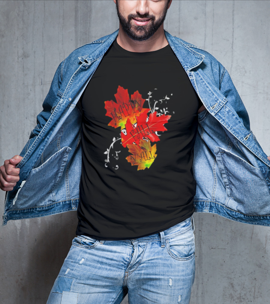 Happy Fall Y’all Red Leaves And Swirls T-Shirt