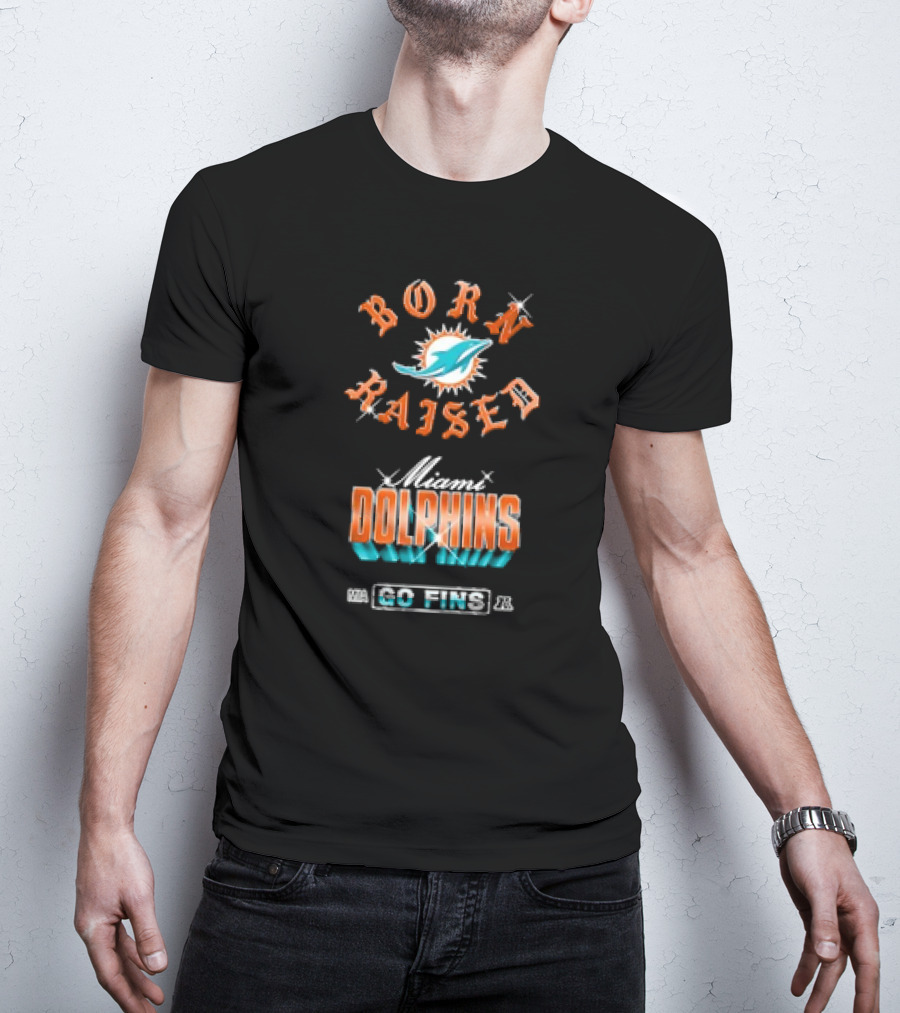 Miami Dolphins NFL Born Raised Go Fins Chrome Rocker T-Shirt
