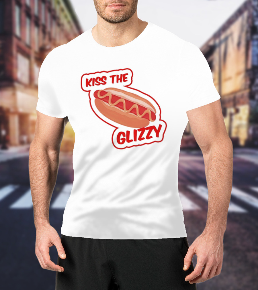 Kiss The Glizzy Hot Dog Bold Text With Mustard And Ketchup T-Shirt
