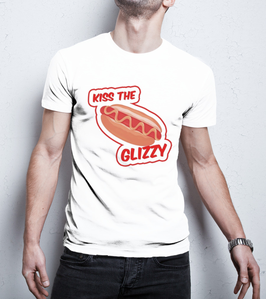 Kiss The Glizzy Hot Dog Bold Text With Mustard And Ketchup T-Shirt