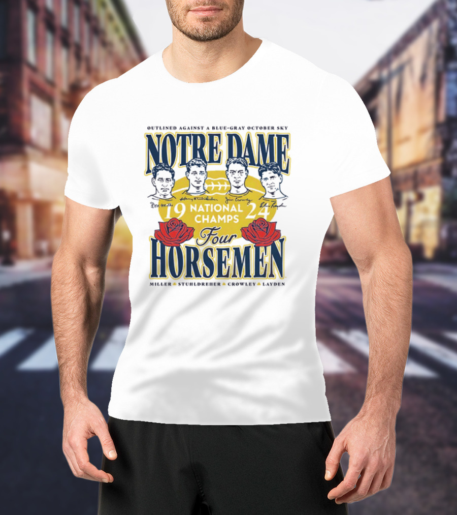 Outlined Against A Blue-Gray October Sky Notre Dame 1924 Four Horsemen National Champs T-Shirt