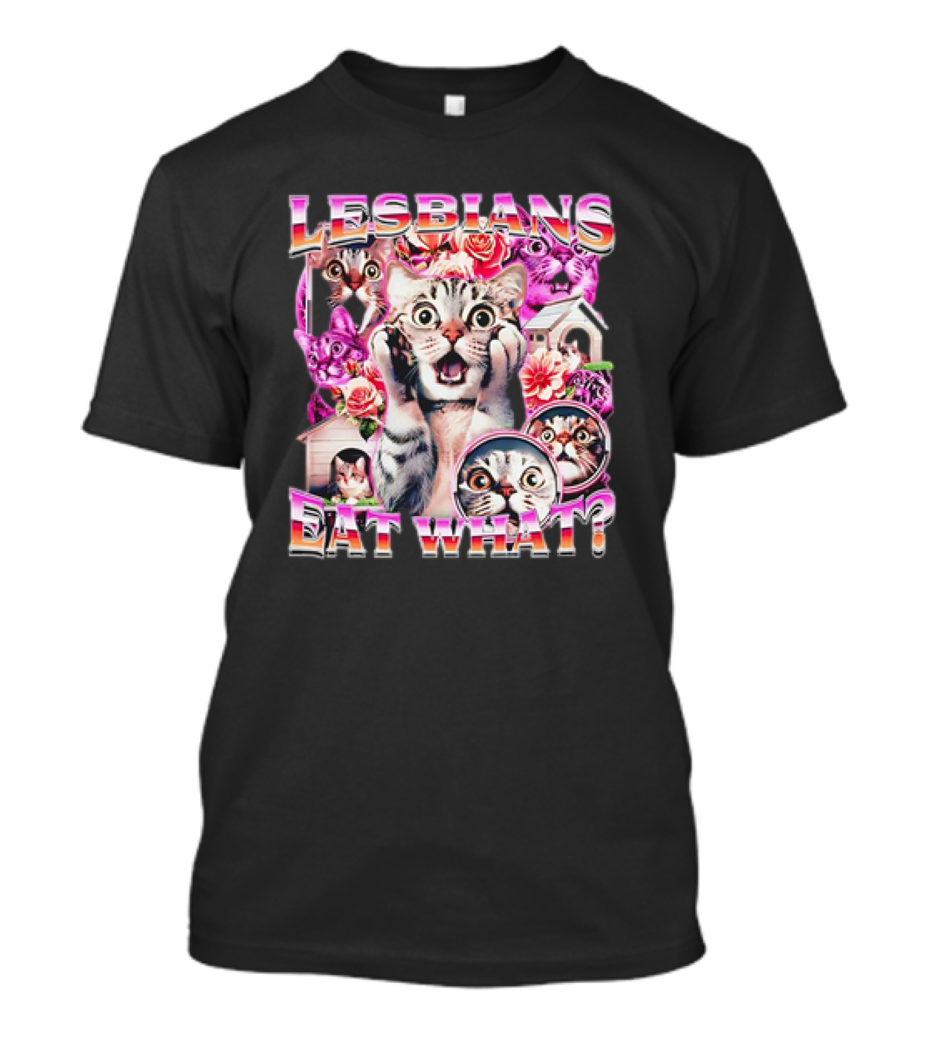 Lesbians Eat What Cat Flowers Surprised Faces T-Shirt