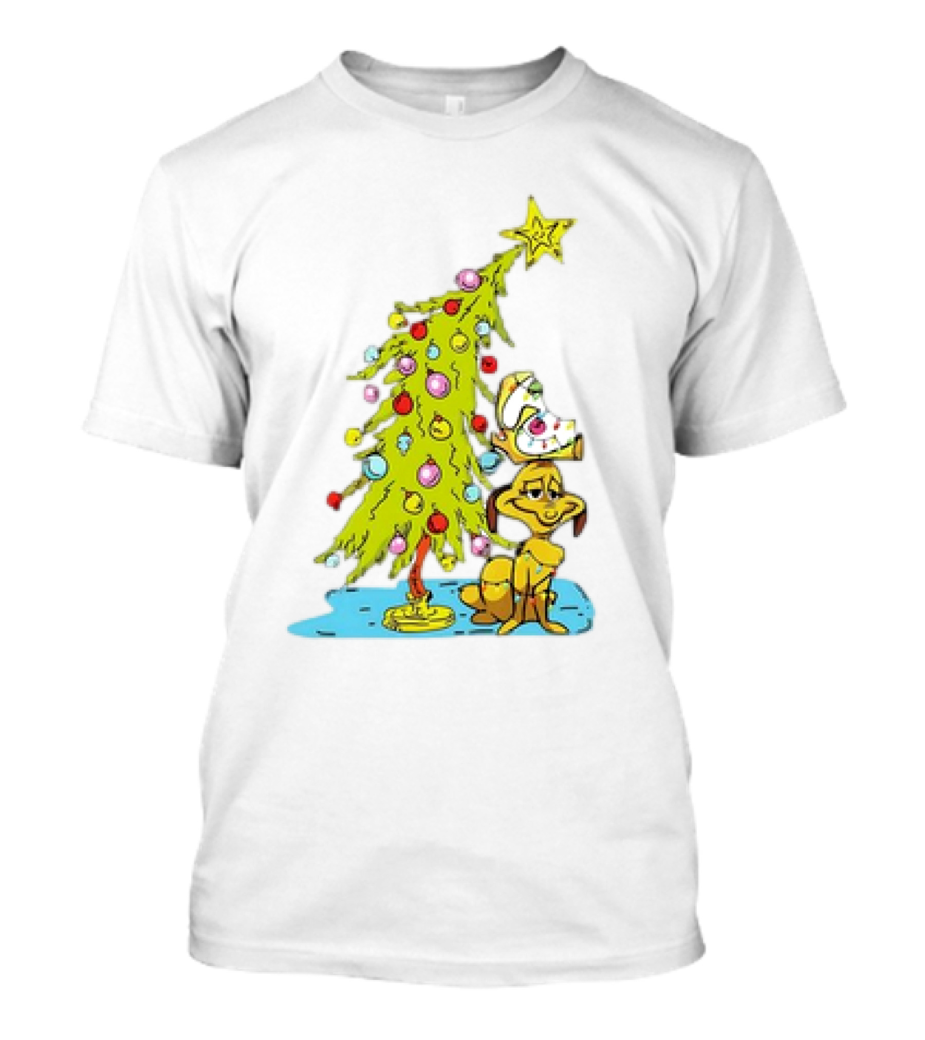Christmas With Max Dog And Whoville Tree With Lights T-Shirt
