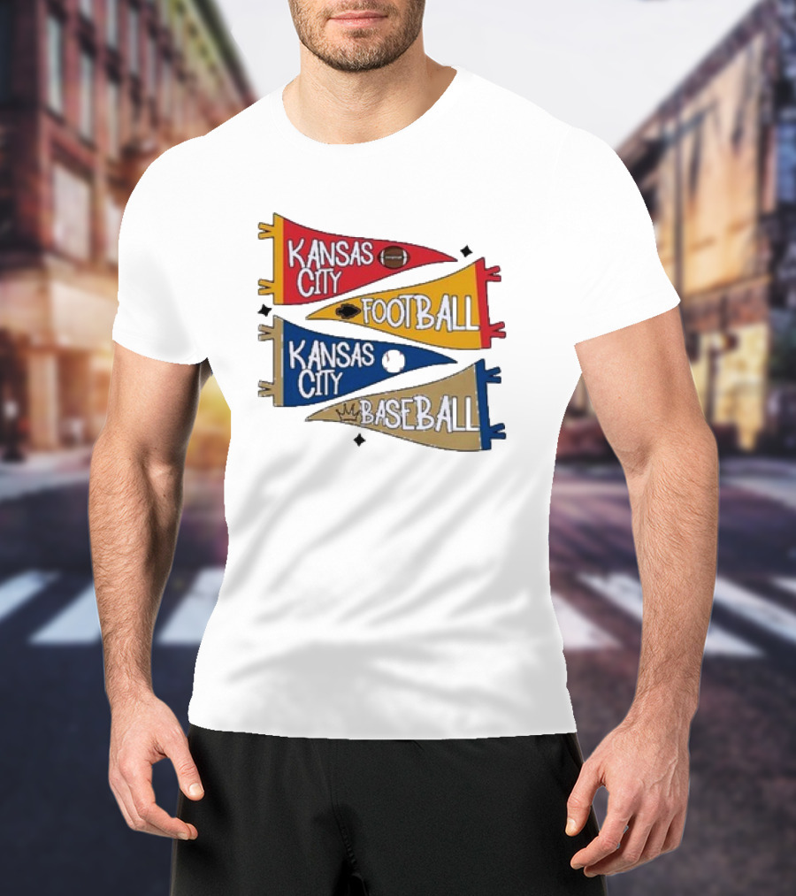 Kansas City Football And Baseball Pennants With Iconic Team Colors And Symbols T-Shirt