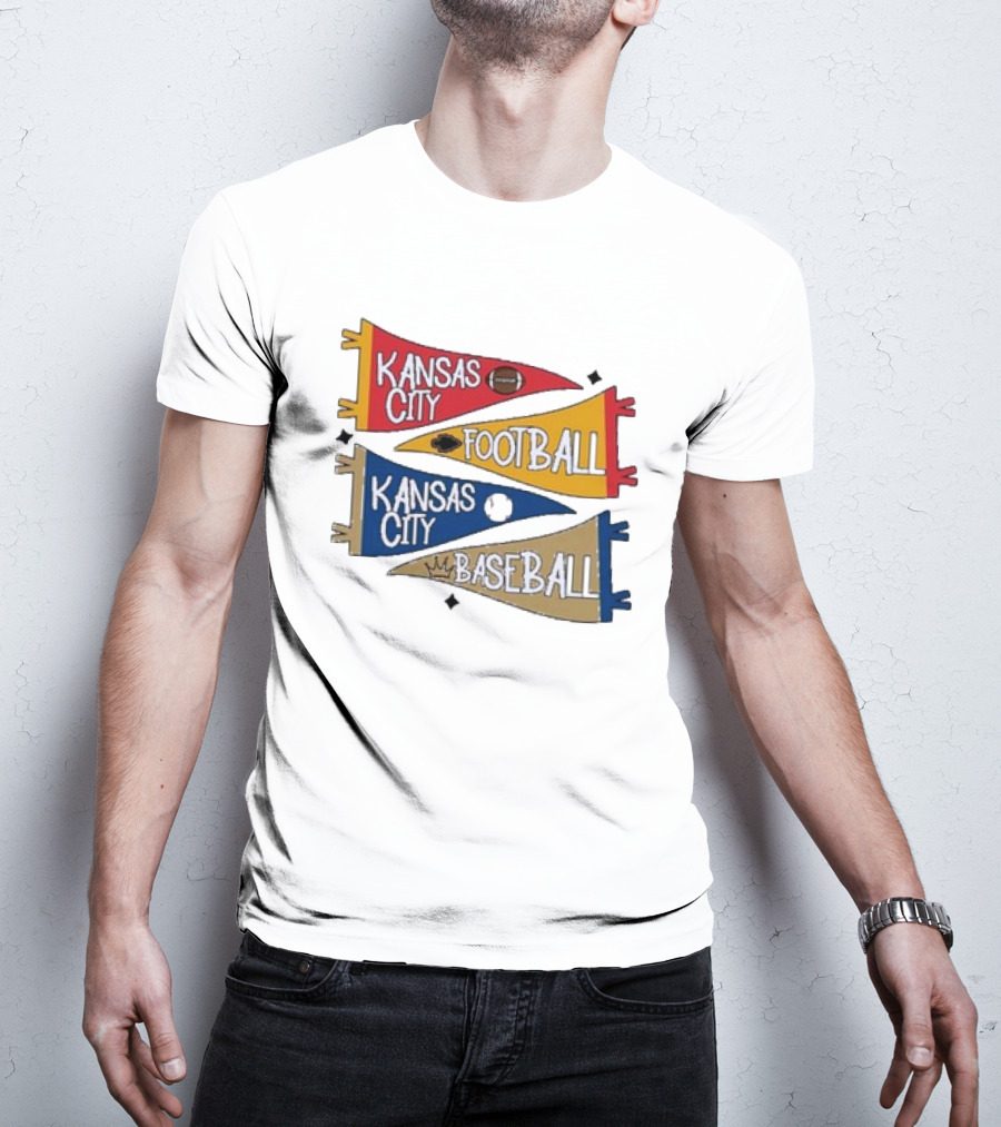 Kansas City Football And Baseball Pennants With Iconic Team Colors And Symbols T-Shirt
