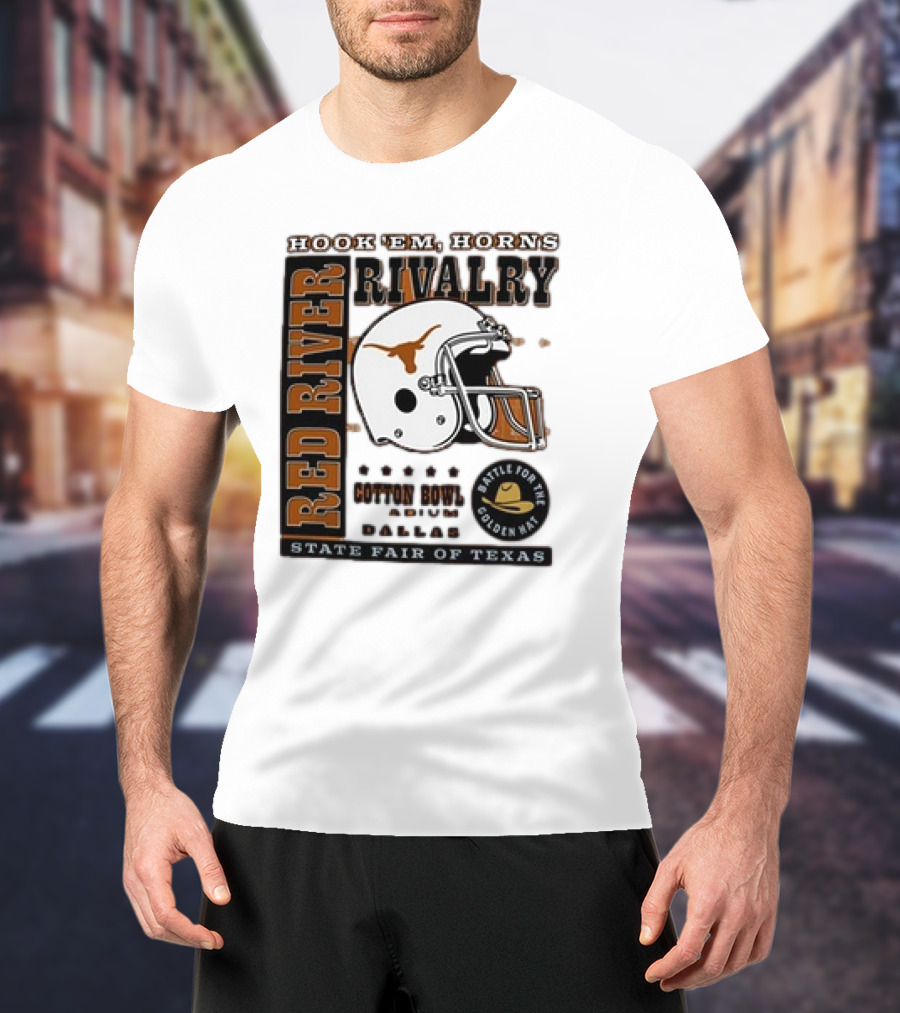 Hook Em Horns Red River Rivalry Cotton Bowl Dallas State Fair Of Texas Battle For The Golden Hat T-Shirt