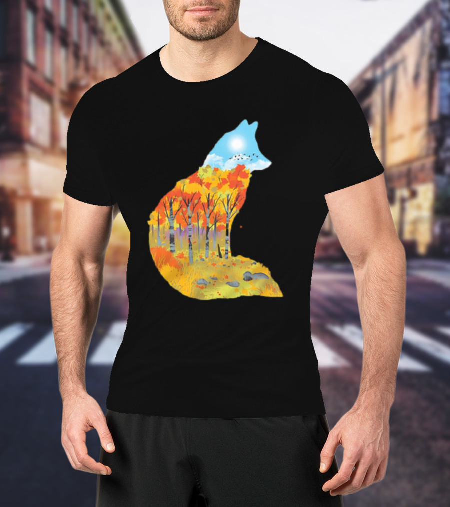 Fox Autumn Forest Landscape With Sun And Birds - I Am The Forest II T-Shirt