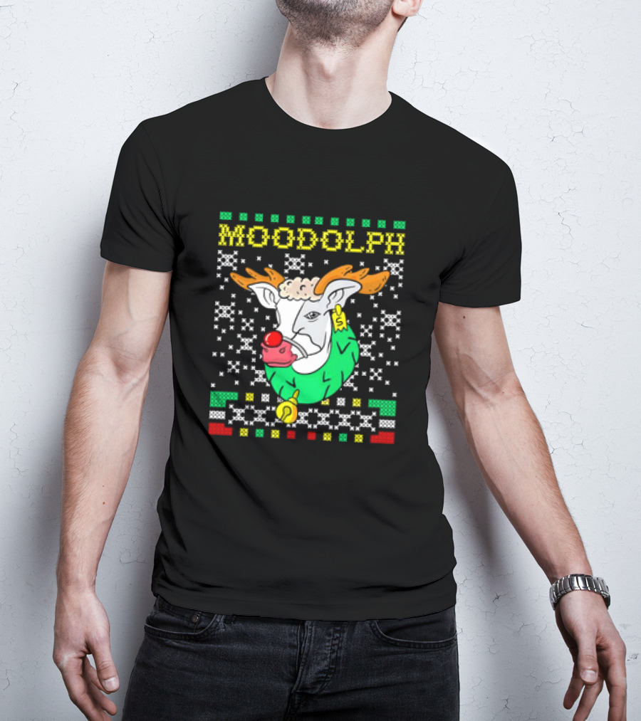 Moodolph Moo Cow Reindeer Ugly Christmas Farmer Cartoon T-Shirt