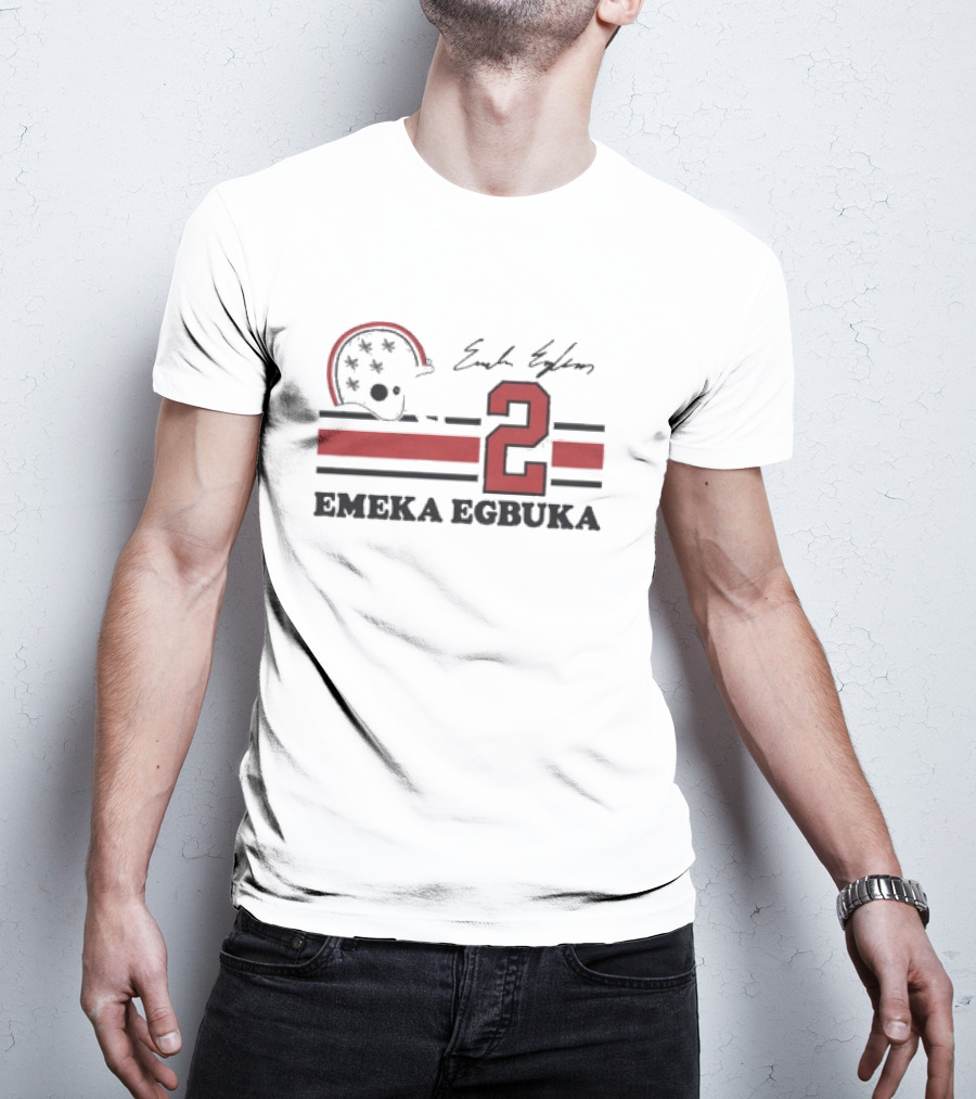 Ohio State Emeka Egbuka #2 Signature Jersey With Helmet And Stripes T-Shirt