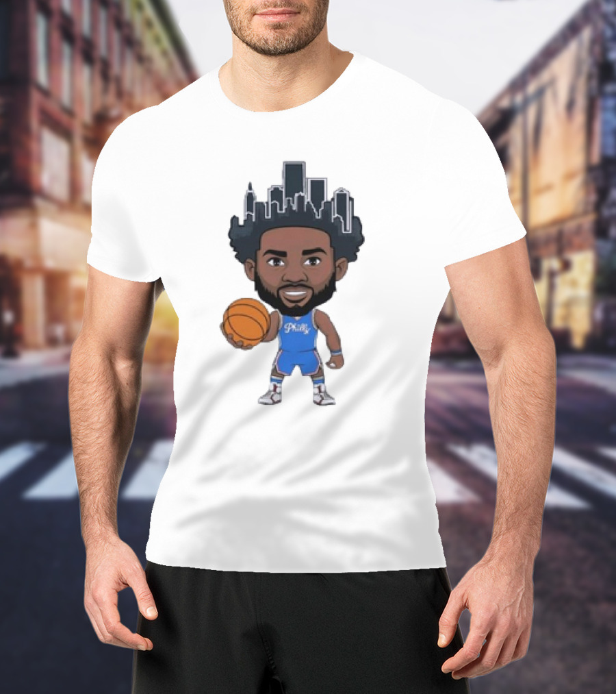 Philadelphia 76ers Philly Baller Cartoon Skyline Hair T-Shirt