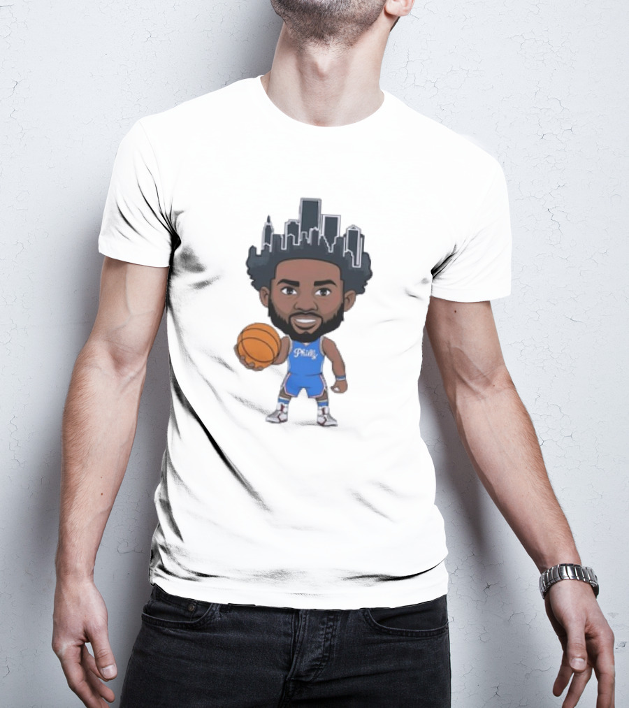 Philadelphia 76ers Philly Baller Cartoon Skyline Hair T-Shirt