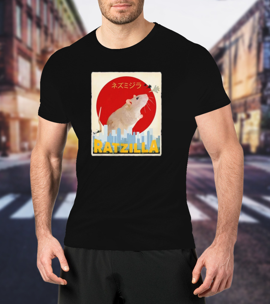 Ratzilla Japanese Anime Retro Cute Rat Mouse Cityscape Iconic T-Shirt