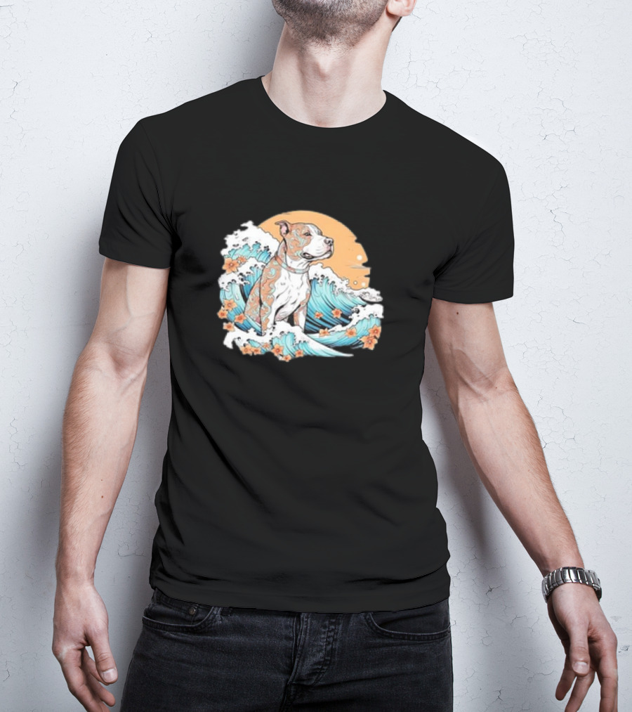 Summer Retro Pitbull Mom Dog Mama Beach Vibes Dog Wave T-Shirt