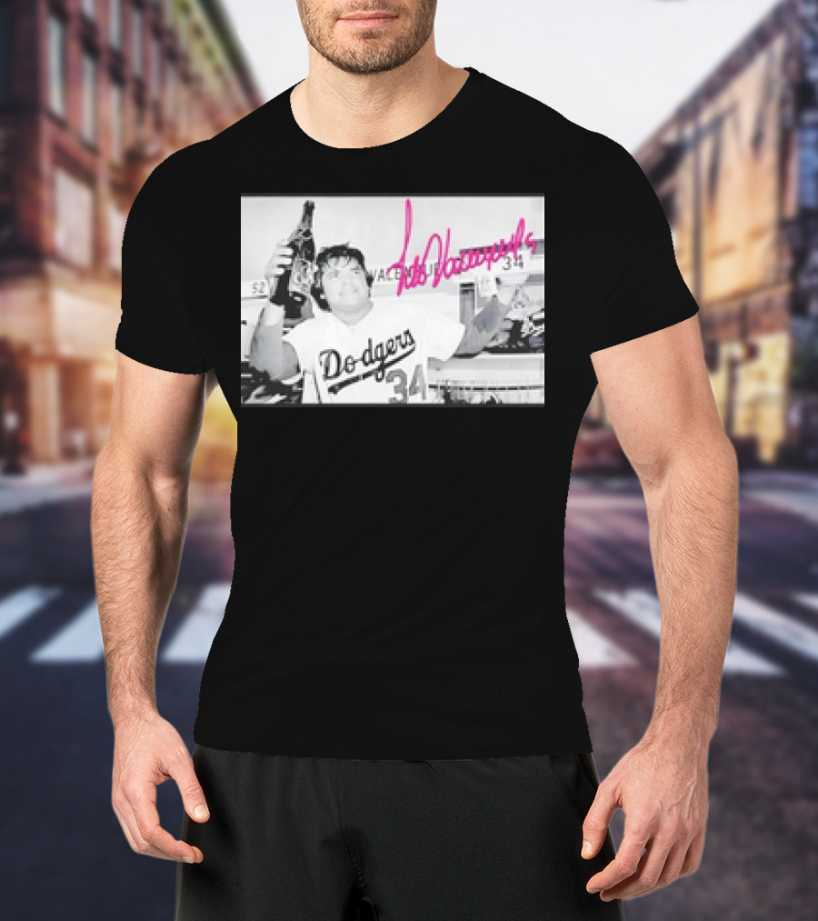 Dodgers Fernando Valenzuela Vintage Photo With Signature Baseball T-Shirt