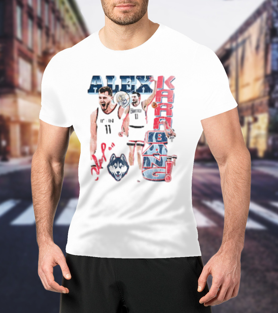 Alex Karaban UConn Huskies Basketball 90s Retro Style With Player Imagery And Team T-Shirt