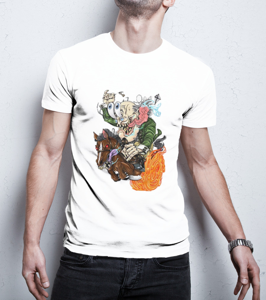 Ben FINKlin Surreal Dual-Eyed Figure On Flame-Engulfed Horse T-Shirt